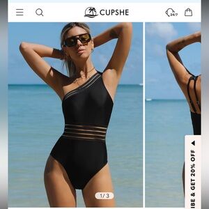 Cupshe Black One Shoulder Swim suit